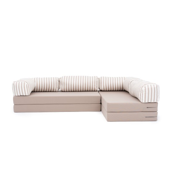 Narożnik ogrodowy 3-osobowy NESTI II Outdoor (biało-beżowe pasy)