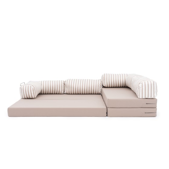 Narożnik ogrodowy 3-osobowy NESTI II Outdoor (biało-beżowe pasy)