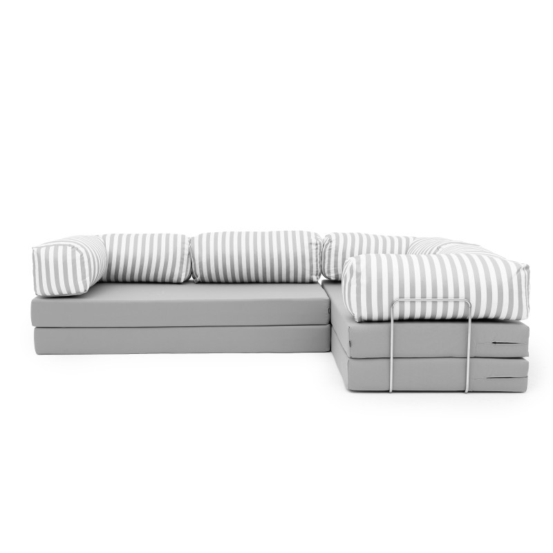 Narożnik ogrodowy 3-osobowy NESTI III Outdoor (biało-szare pasy)