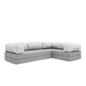 Narożnik ogrodowy 3-osobowy NESTI III Outdoor (biało-szare pasy)