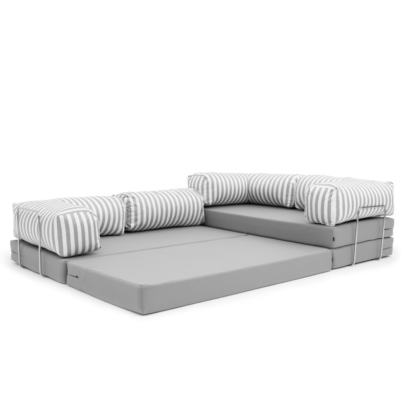 Narożnik ogrodowy 3-osobowy NESTI III Outdoor (biało-szare pasy)