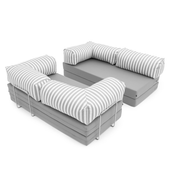 Narożnik ogrodowy 3-osobowy NESTI III Outdoor (biało-szare pasy)