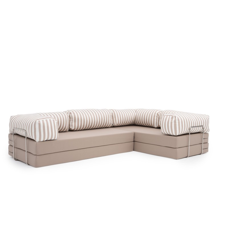 Narożnik ogrodowy 3-osobowy NESTI III Outdoor (biało-beżowe pasy)