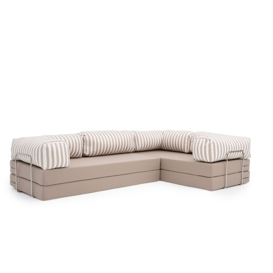 Narożnik ogrodowy 3-osobowy NESTI III Outdoor (biało-beżowe pasy)