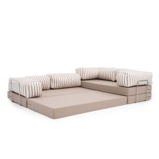 Narożnik ogrodowy 3-osobowy NESTI III Outdoor (biało-beżowe pasy)