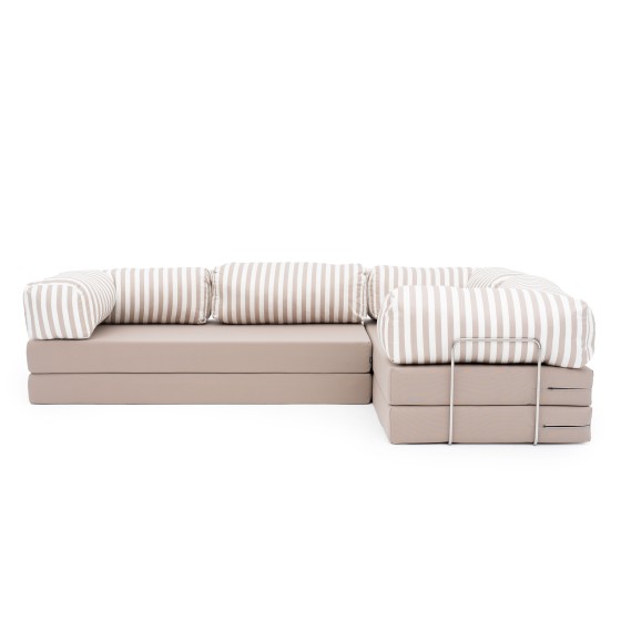 Narożnik ogrodowy 3-osobowy NESTI III Outdoor (biało-beżowe pasy)