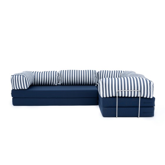 Narożnik ogrodowy 3-osobowy NESTI III Outdoor (biało-granatowe pasy)