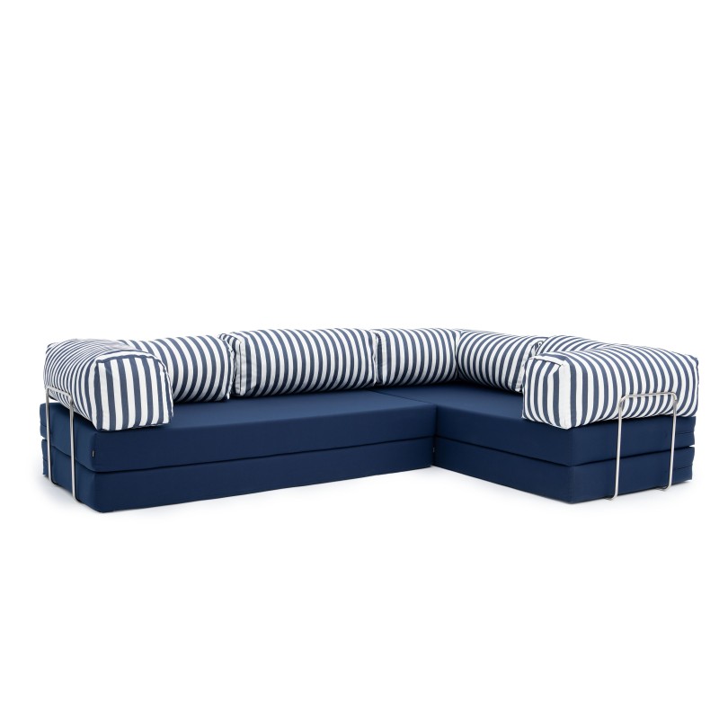 Narożnik ogrodowy 3-osobowy NESTI III Outdoor (biało-granatowe pasy)