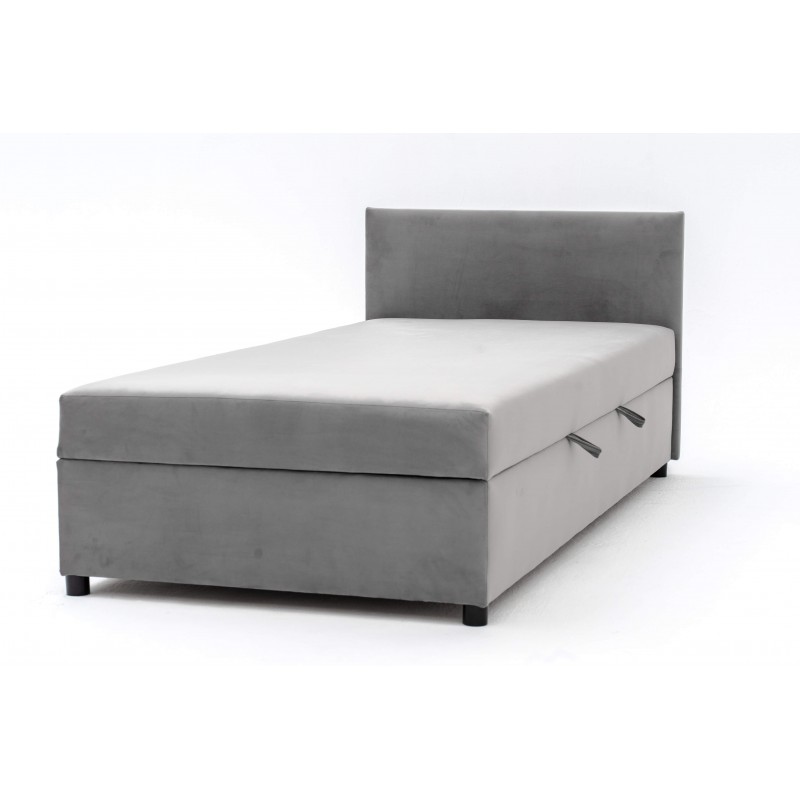 Tapczan Jednoosobowy Dla Dziecka FENIKS 80x180 z Pojemnikiem i Wezgłowiem Szary Welur