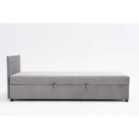 Tapczan Jednoosobowy Dla Dziecka FENIKS 80x180 z Pojemnikiem i Wezgłowiem Szary Welur