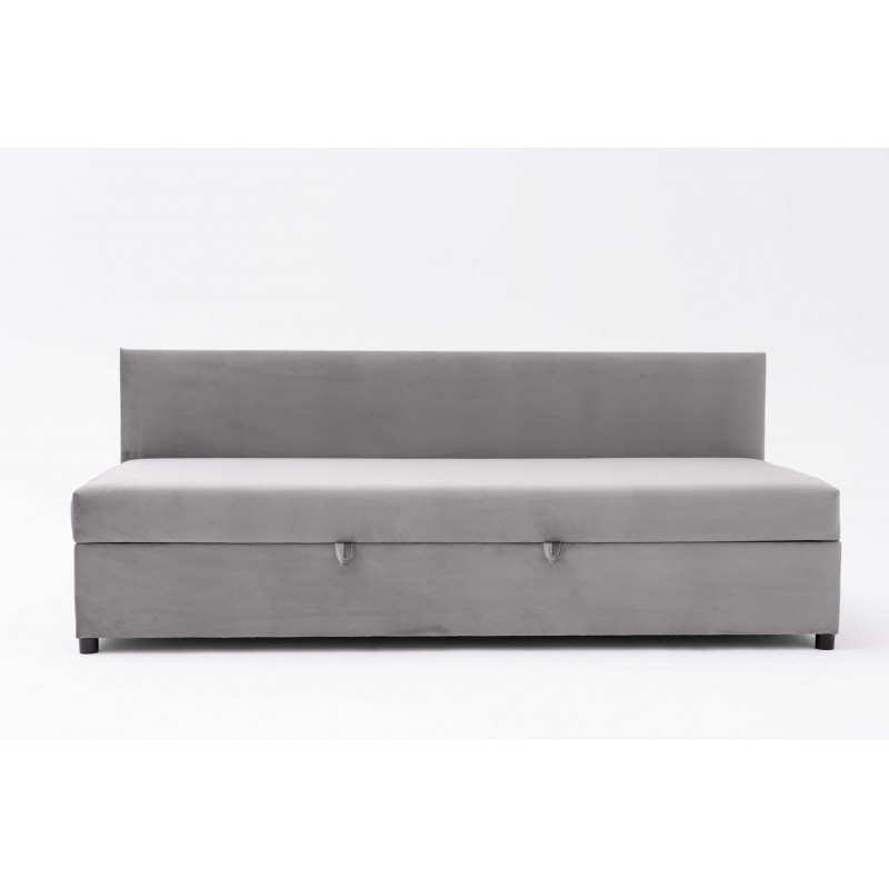 Tapczan Jednoosobowy Dla Dziecka FENIKS 80x180 z Pojemnikiem i Oparciem Szary Welur