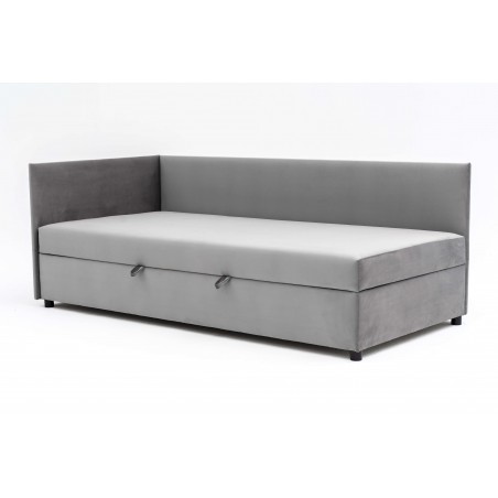 Tapczan Jednoosobowy Dla Dziecka FENIKS 80x180 z Pojemnikiem Bokiem i Oparciem Szary Welur