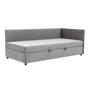 Tapczan Jednoosobowy Dla Dziecka FENIKS 80x180 z Pojemnikiem Bokiem i Oparciem Szary Welur