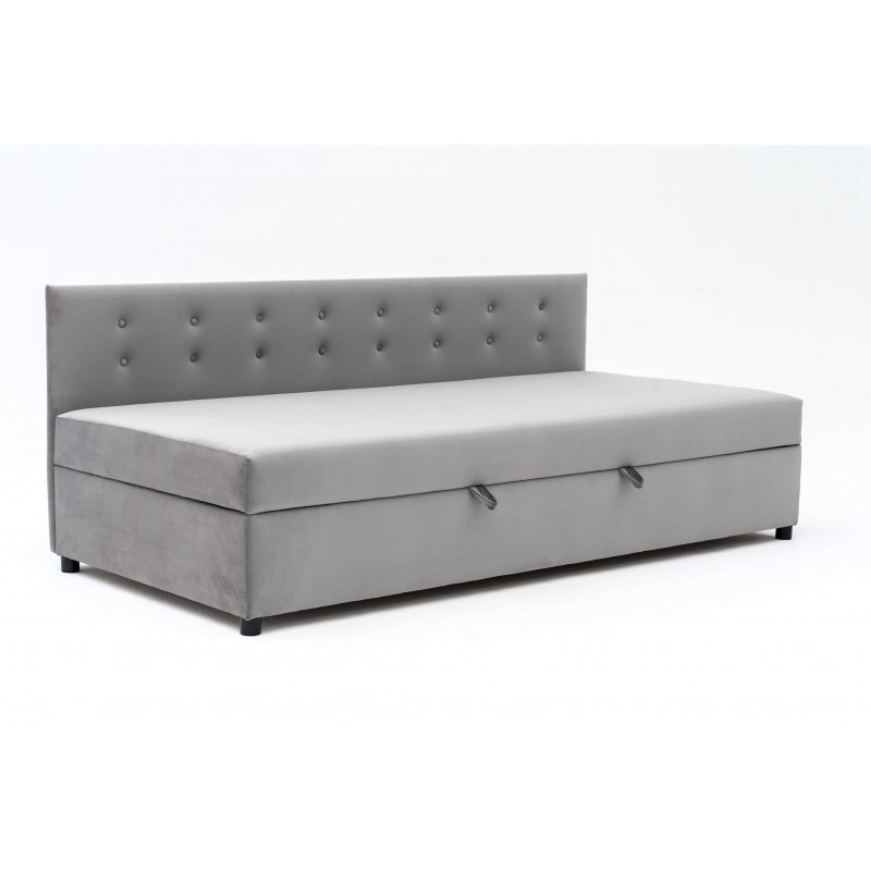 Tapczan Jednoosobowy Dla Dziecka FENIKS 80x180 z Pojemnikiem i Oparciem Szary Welur