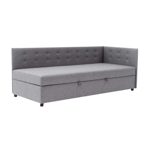 Tapczan Jednoosobowy Dla Dziecka FENIKS 80x180 z Pojemnikiem Bokiem i Oparciem Szary