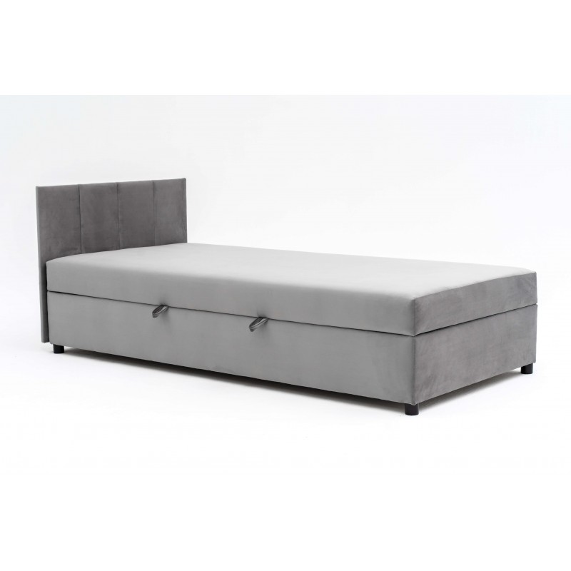 Tapczan Jednoosobowy Dla Dziecka FENIKS 80x180 z Pojemnikiem i Wezgłowiem Szary Welur