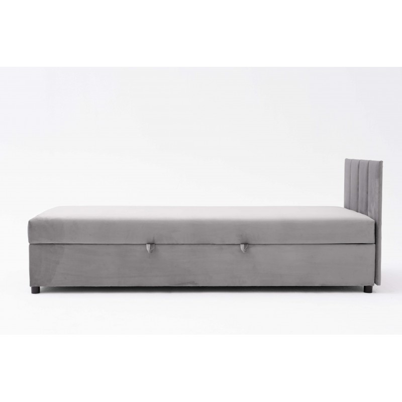 Tapczan Jednoosobowy Dla Dziecka FENIKS 80x180 z Pojemnikiem i Wezgłowiem Szary Welur