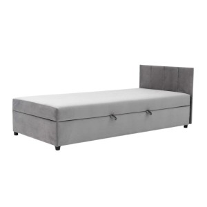 Tapczan Jednoosobowy Dla Dziecka FENIKS 80x180 z Pojemnikiem i Wezgłowiem Szary Welur