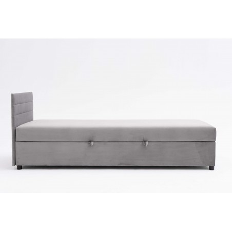 Tapczan Jednoosobowy Dla Dziecka FENIKS 80x180 Pojemnikiem i Wezgłowiem Szary Welur