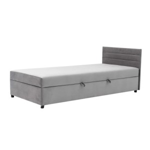 Tapczan Jednoosobowy Dla Dziecka FENIKS 80x180 Pojemnikiem i Wezgłowiem Szary Welur