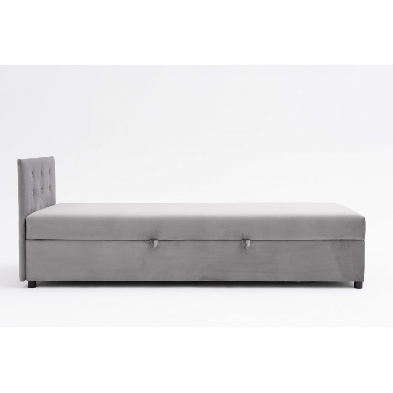 Tapczan Jednoosobowy Dla Dziecka FENIKS 80x180 z Pojemnikiem i Wezgłowiem Szary Welur