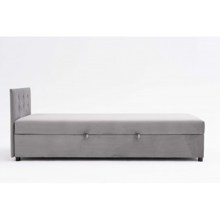 Tapczan Jednoosobowy Dla Dziecka FENIKS 80x180 z Pojemnikiem i Wezgłowiem Szary Welur