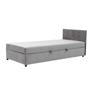 Tapczan Jednoosobowy Dla Dziecka FENIKS 80x180 z Pojemnikiem i Wezgłowiem Szary Welur