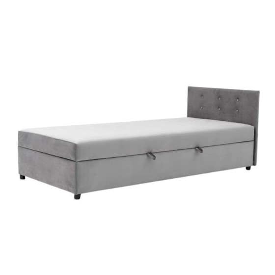 Tapczan Jednoosobowy Dla Dziecka FENIKS 80x180 z Pojemnikiem i Wezgłowiem Szary Welur