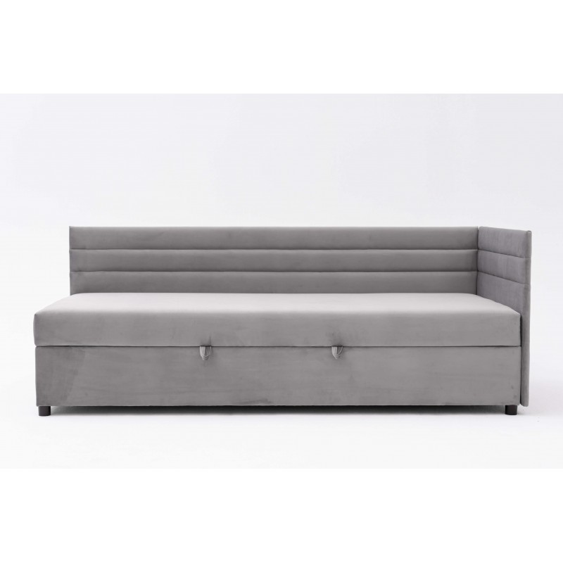 Tapczan Jednoosobowy Dla Dziecka FENIKS 80x180 z Pojemnikiem Bokiem i Oparciem Szary Welur