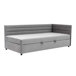 Tapczan Jednoosobowy Dla Dziecka FENIKS 80x180 z Pojemnikiem Bokiem i Oparciem Szary Welur