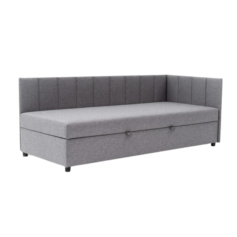 Tapczan Jednoosobowy Dla Dziecka FENIKS 80x180 z Pojemnikiem Bokiem i Oparciem Szary