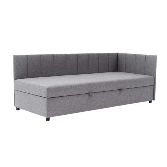 Tapczan Jednoosobowy Dla Dziecka FENIKS 80x180 z Pojemnikiem Bokiem i Oparciem Szary