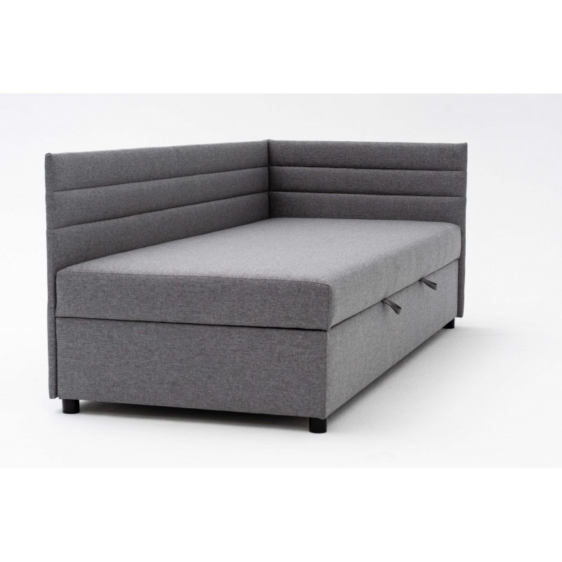 Tapczan Jednoosobowy Dla Dziecka FENIKS 80x180 z Pojemnikiem Bokiem i Oparciem Szary