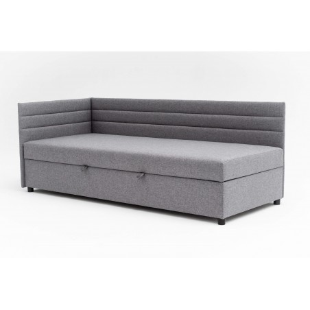 Tapczan Jednoosobowy Dla Dziecka FENIKS 80x180 z Pojemnikiem Bokiem i Oparciem Szary