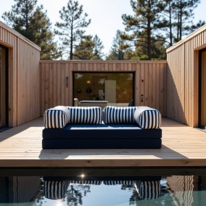 Sofa ogrodowa 2-osobowa NESTI Outdoor (biało-granatowe pasy)