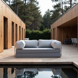 Sofa ogrodowa 2-osobowa NESTI Outdoor (biało-szare pasy)