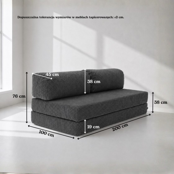 Sofa 3-osobowa NESTI Ciemnoszary Sztruks