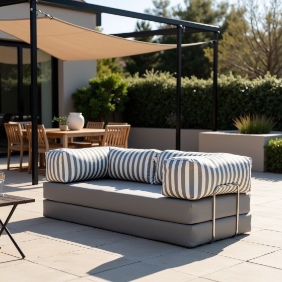 Sofa ogrodowa 2-osobowa NESTI Outdoor (biało-szare pasy)