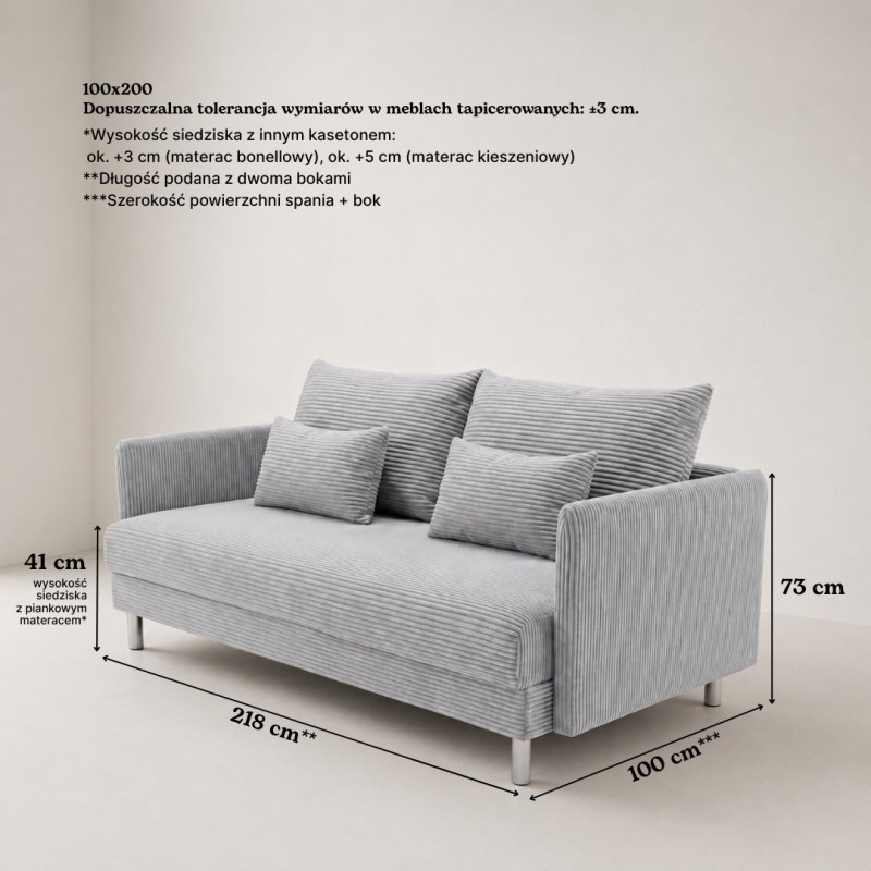 Sofa 3-osobowa z Pojemnikiem Sztruks COZY Sofotapczan - konfigurator
