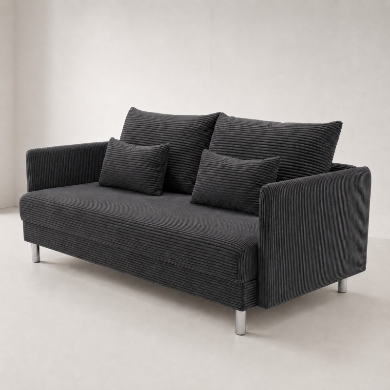 Sofa 3-osobowa z Pojemnikiem Ciemnoszary Sztruks COZY Sofotapczan
