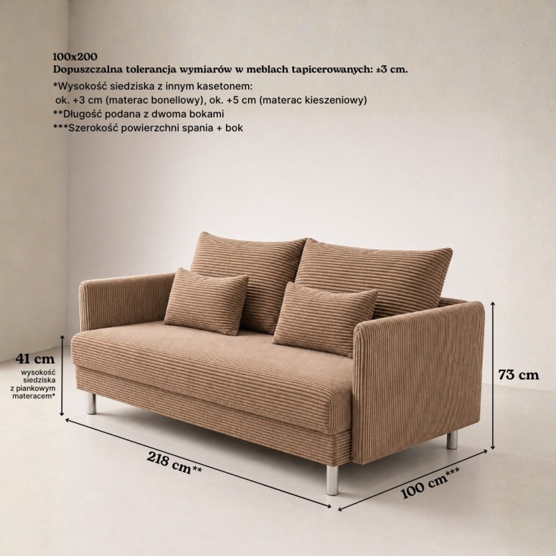 Sofa 3-osobowa z Pojemnikiem Jasnobrązowy Sztruks COZY Sofotapczan