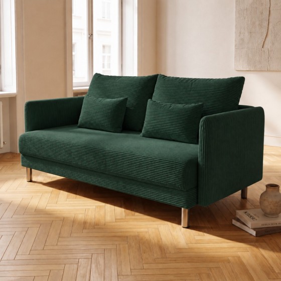 Sofa 3-osobowa z Pojemnikiem Sztruks Butelkowa Zieleń COZY Sofotapczan
