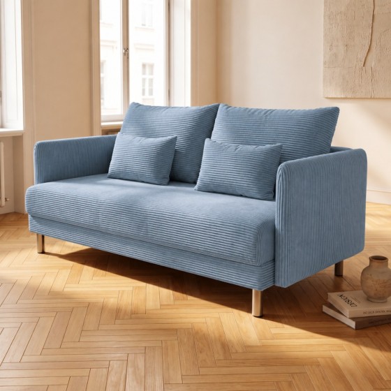 Sofa 3-osobowa z Pojemnikiem Niebieski Sztruks COZY Sofotapczan