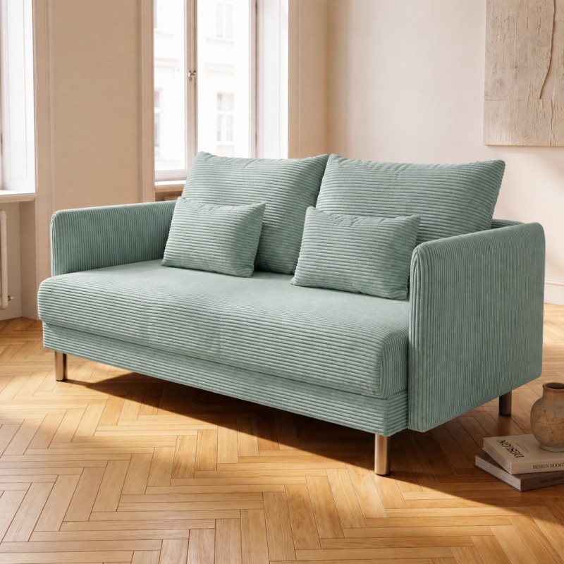 Sofa 3-osobowa z Pojemnikiem Miętowy Sztruks COZY Sofotapczan