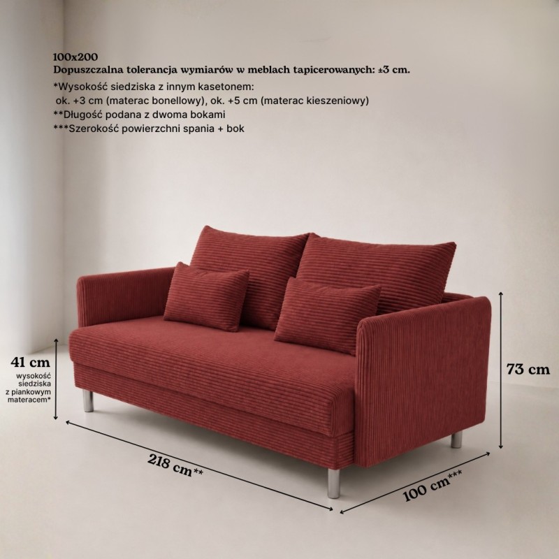 Sofa 3-osobowa z Pojemnikiem Sztruks Czerwona Cegła COZY Sofotapczan
