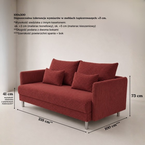 Sofa 3-osobowa z Pojemnikiem Sztruks Czerwona Cegła COZY Sofotapczan