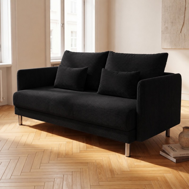 Sofa 3-osobowa z Pojemnikiem Czarny Sztruks COZY Sofotapczan