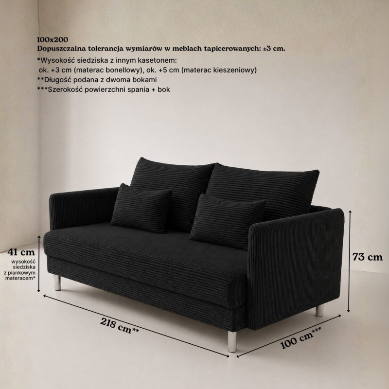 Sofa 3-osobowa z Pojemnikiem Czarny Sztruks COZY Sofotapczan