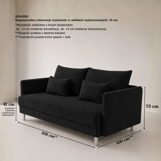 Sofa 3-osobowa z Pojemnikiem Czarny Sztruks COZY Sofotapczan