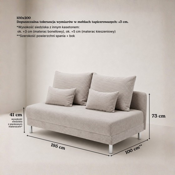Sofa 3-osobowa z Pojemnikiem Sztruks COZY slim Sofotapczan - konfigurator